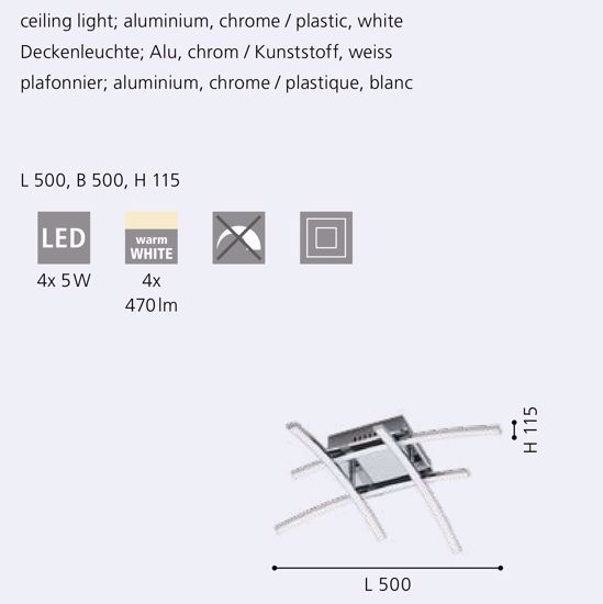 Plafoniera cromata bacchette led 3000k 20w design moderna