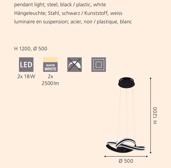 Lampadario nero moderno per soggiorno led 36w 3000k design intrecciato