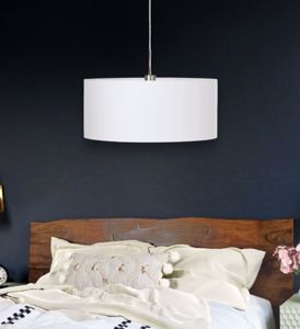 Lampadario per camera da letto moderna cilindro tessuto bianco