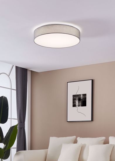 Plafoniera led 40w rotonda tessuto grigio per camera da letto dimmerabile con telecomando