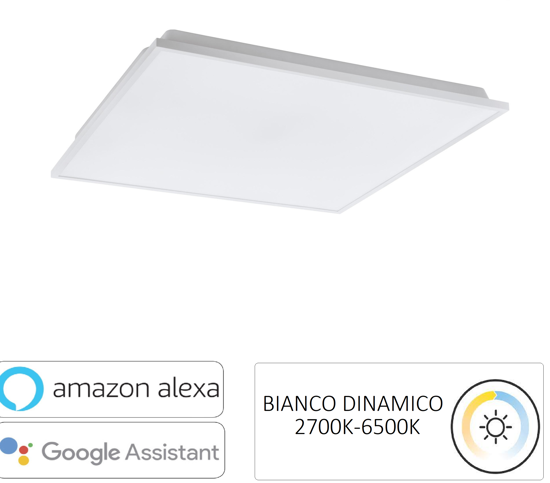 Plafoniera quadrata 60cm bianca led dimmerabile 32w tramite app