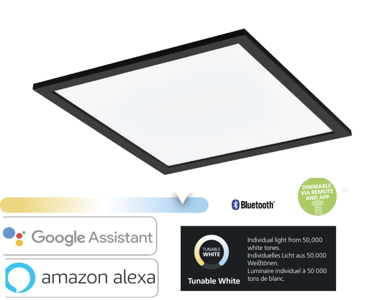 Plafoniera quadrata nero led da 2700k a 6500k 34w 60x60 cm  dimmerabile con app