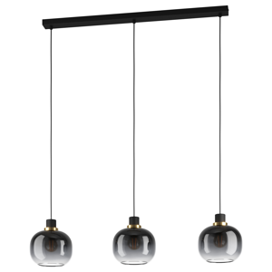 Lampadario sospensione per tavolo 3 luci vetri trasparente nero