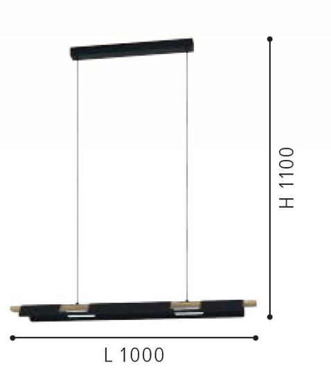 Lampadario nero legno led 27w 3000k dimmerabile per tavolo da soggiorno