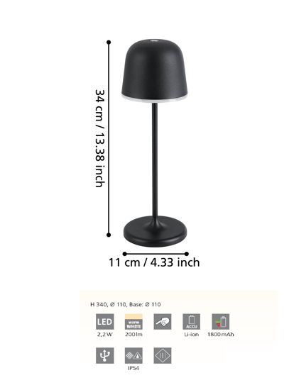 Lampada da tavolo per esterno senza fili portatile led 2w 3000k dimmerabile ip54