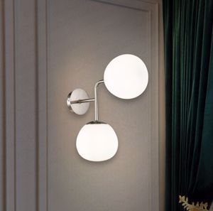 Applique da parete grigio stile contemporaneo 2 luci sfere vetro bianco