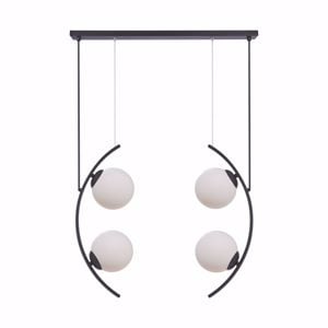 Lampadario a sospensione design nero quattro sfere vetro bianco
