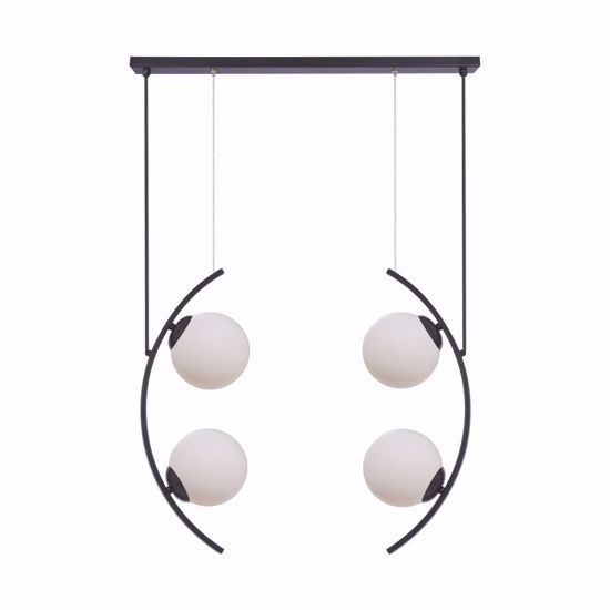 Lampadario a sospensione design nero quattro sfere vetro bianco