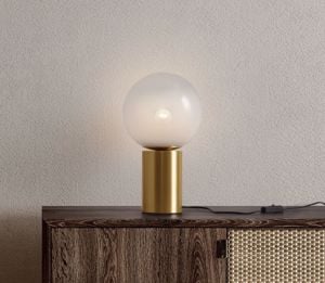 Lampada da tavolo lume moderno oro sfera vetro bianco