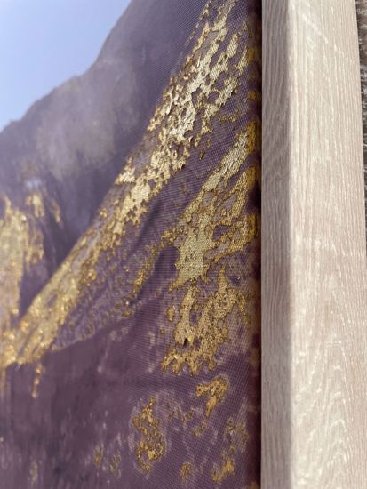 Quadro tela dipinta montagna astratta terra oro 80x120