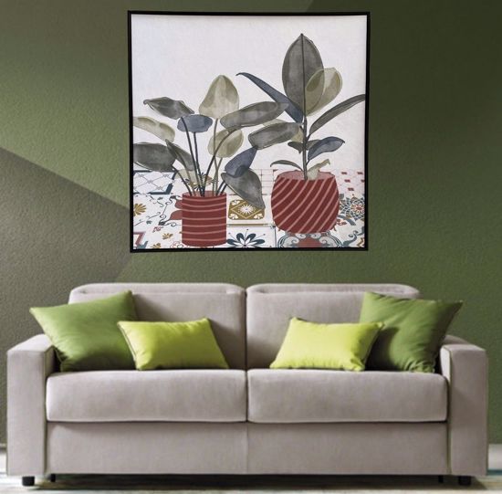 Quadro tela dipinta rilievo piante verdi 100x100 per soggiorno moderno