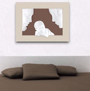 Capezzale per camera da letto moderna sacra famiglia bianco e nocciola 100x75 cm