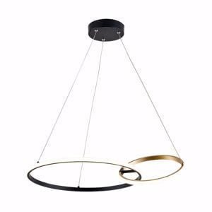 Lampadario design per soggiorno moderno cerchi nero oro led 36w cct