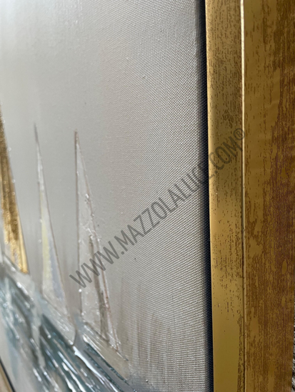 Quadro dipinto a mano barche a vela 120x80 cornice legno oro