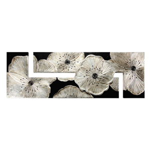 Grande quadro 197x67 fiori petunia nero argento per soggiorno