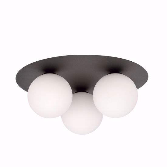 Plafoniera da soffitto moderna nera tre sfere vetro bianco per cucina