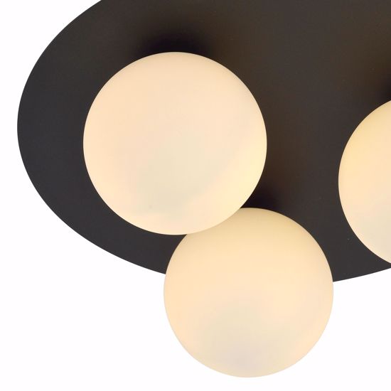 Plafoniera da soffitto moderna nera tre sfere vetro bianco per cucina