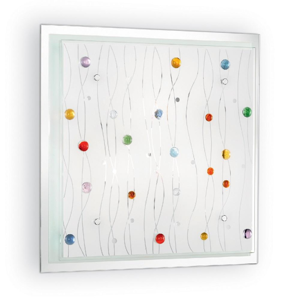 Ideal lux ocean pl2 plafoniera moderna quadrata vetro con decorazioni colorate 28cm