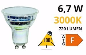 Life lampadina di vetro led gu10 6,7w 3000k 720lm ottica 100&deg;