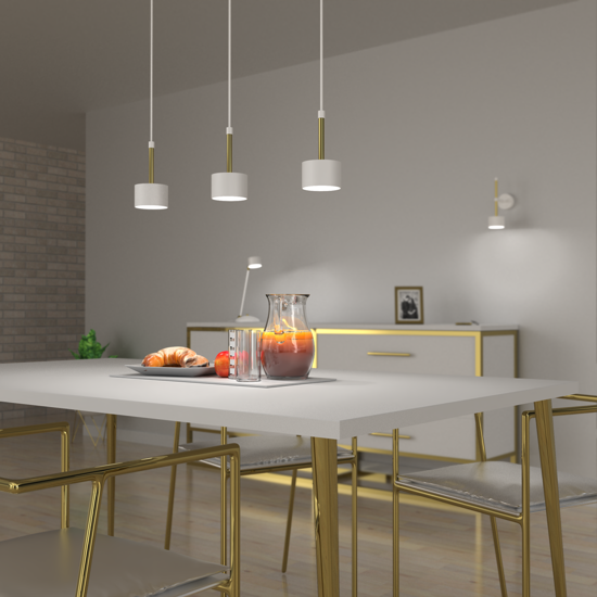 Lampadario bianco oro tre luci per tavola cucina h50 cm