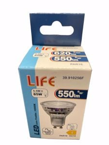 Life lampadina di vetro led gu10 5.5w 6500k 620lm ottica 36&deg;