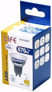 Life lampadina di vetro gu10 led 6,7w 3000k ottica 60&deg; 220v 670lm cri80