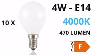 Confezione n&deg;10 lampadine e14 led 4w 4000k 470lm mini sfera vetro bianco ideal lux