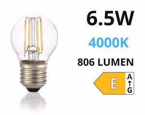 Life lampadina e27 led 6,5w 4000k 806lm minisfera vetro trasparente