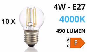 Confezione n&deg;10 lampadine led e27 4w 4000k 490lm sfera trasparente ideal lux
