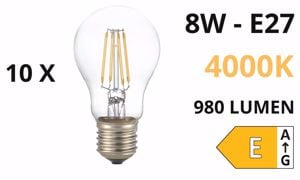 Confezione n&deg;10 lampadine led e27 8w 4000k 980lm goccia trasparente ideal lux