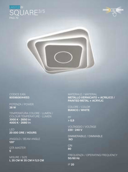 Vivida international plafoniera square bianca led design moderna