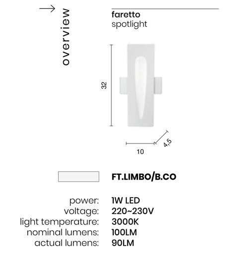 Segnapasso gesso da incasso luce scala limbo ondaluce led 1w 3000k 220v