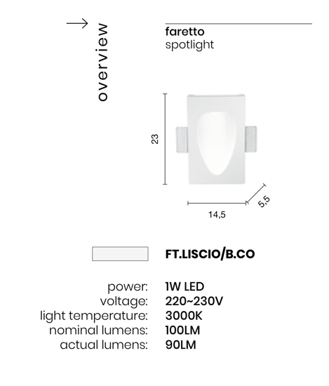 Faretto gesso a scomparsa segnapasso led 1w 3000k ondaluce liscio