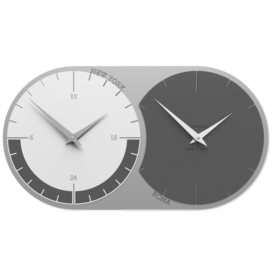 Orologio da parete moderno fusi orari 2 grigio quarzo bianco