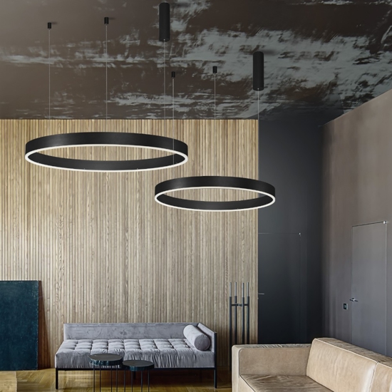 Lampadario anello nero 60cm led 40w 3000k