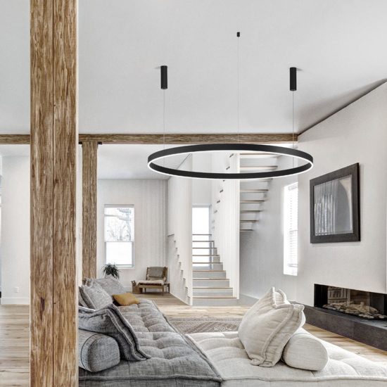 Lampadario anello xxl 150cm nero led 80w dimmerabile 3000k