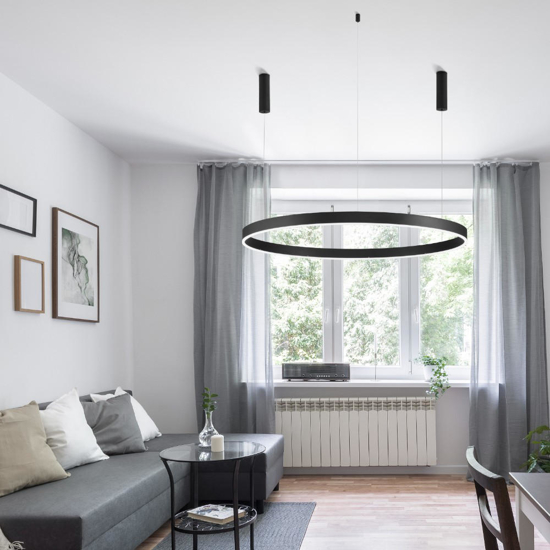 Lampadario anello nero 120cm led 72w 2700k a 6000k dimmerabile