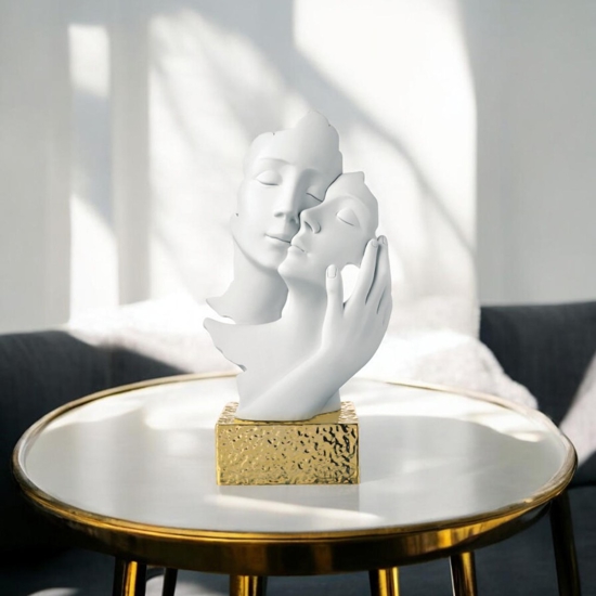 Scultura face mani base oro h34 soprammobile