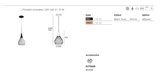 Stilnovo mongolfier lampadario da cucina nero led 3000k dimmerabile