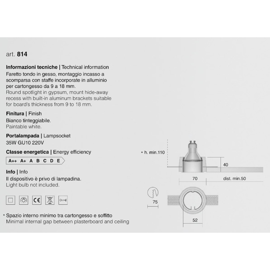 Isyluce portafaretto gesso rotondo da incasso per controsoffitto