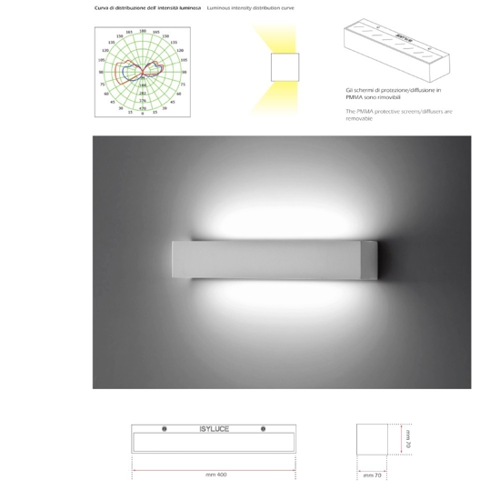 Isyluce applique rettangolare gesso bianco led 30w 3000k