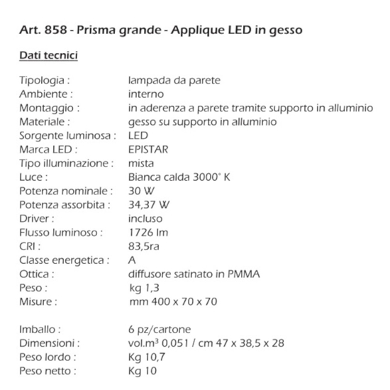 Isyluce applique rettangolare gesso bianco led 30w 3000k