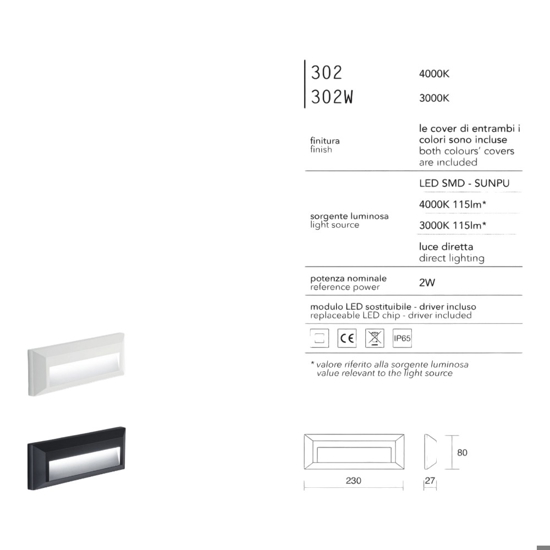 Segnapasso led 2w 3000k da esterno cover bianco antracite
