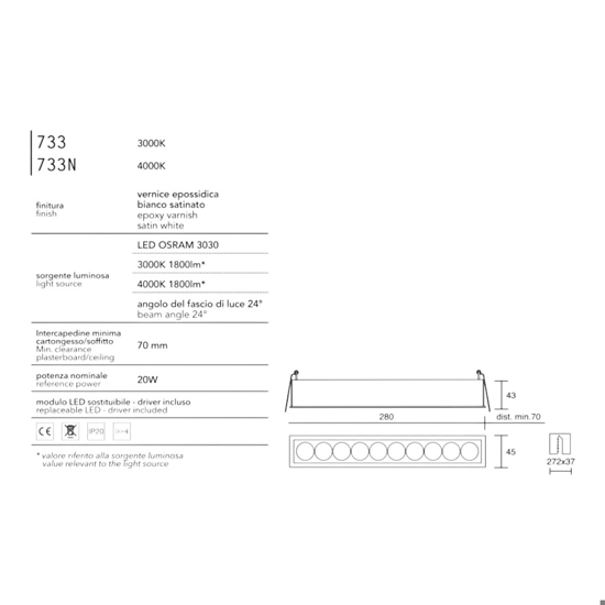 Faretto da incasso a soffitto rettangolare led 20w 4000k isyluce