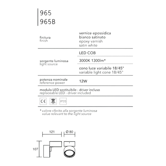 Applique da parete bianca ed 12w 3000k orientabile isyluce focus var