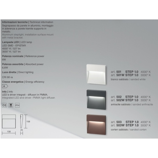 Isyluce  segnapasso led 6w 3000k esterno marrone corten