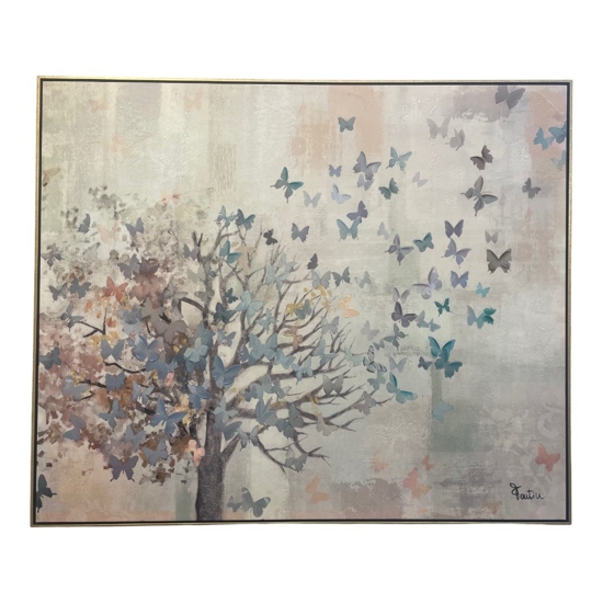 Quadro moderno albero incanto con farfalle 120x100 cornice oro