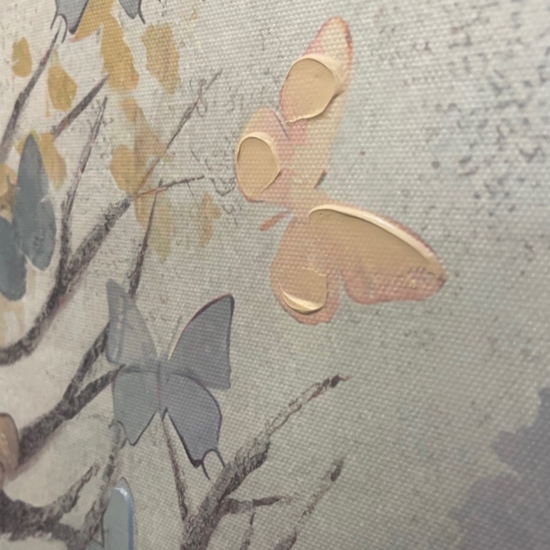 Quadro moderno albero incanto con farfalle 120x100 cornice oro