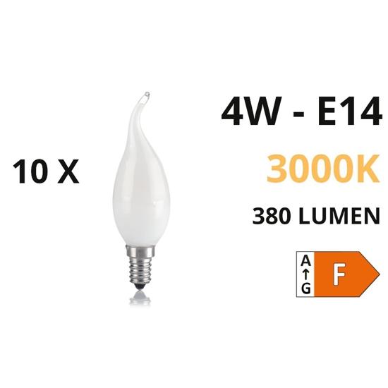 Confezione n10 lampadine led e14 4w 3000k 380lm vetro bianco ideal lux