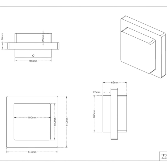 Plafoniera da esterno quadrata 14cm antracite led 3000k